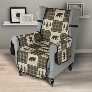 Tan and Green Plaid Bear Theme Furniture Slipcovers - RusticDecorShop