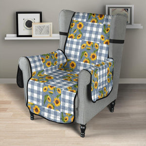 Blue Buffalo Plaid With Sunflowers Patchwork Pattern Furniture Slipcovers - RusticDecorShop