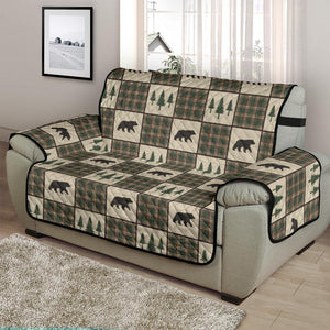 Tan and Green Plaid Bear Theme Furniture Slipcovers - RusticDecorShop