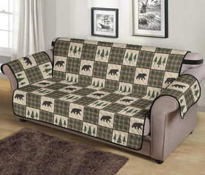 Tan and Green Plaid Bear Theme Furniture Slipcovers - RusticDecorShop