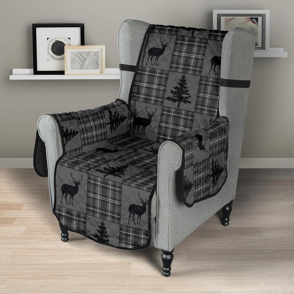 Gray and Black Plaid Deer Theme Rustic Furniture Slipcovers - RusticDecorShop