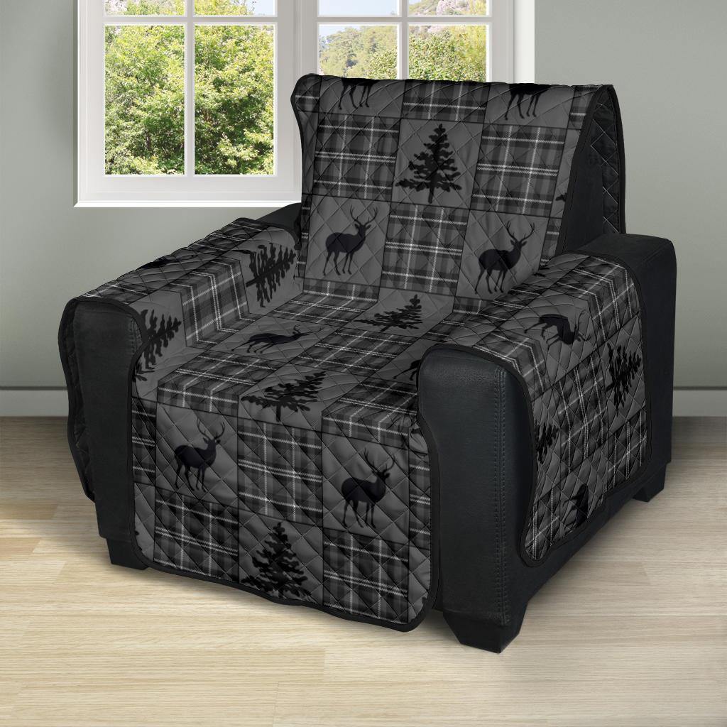 Gray and Black Plaid Deer Theme Rustic Furniture Slipcovers - RusticDecorShop