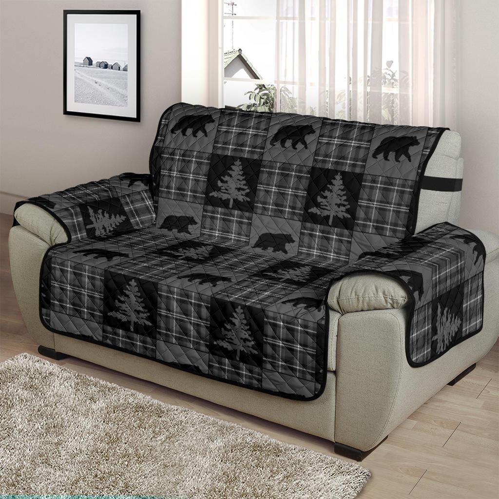 Gray and Black Plaid With Bears Woodland Theme Slipcovers - RusticDecorShop