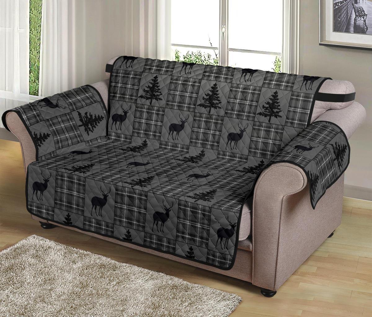 Gray and Black Plaid Deer Theme Rustic Furniture Slipcovers - RusticDecorShop