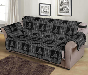 Gray and Black Plaid With Bears Woodland Theme Slipcovers - RusticDecorShop