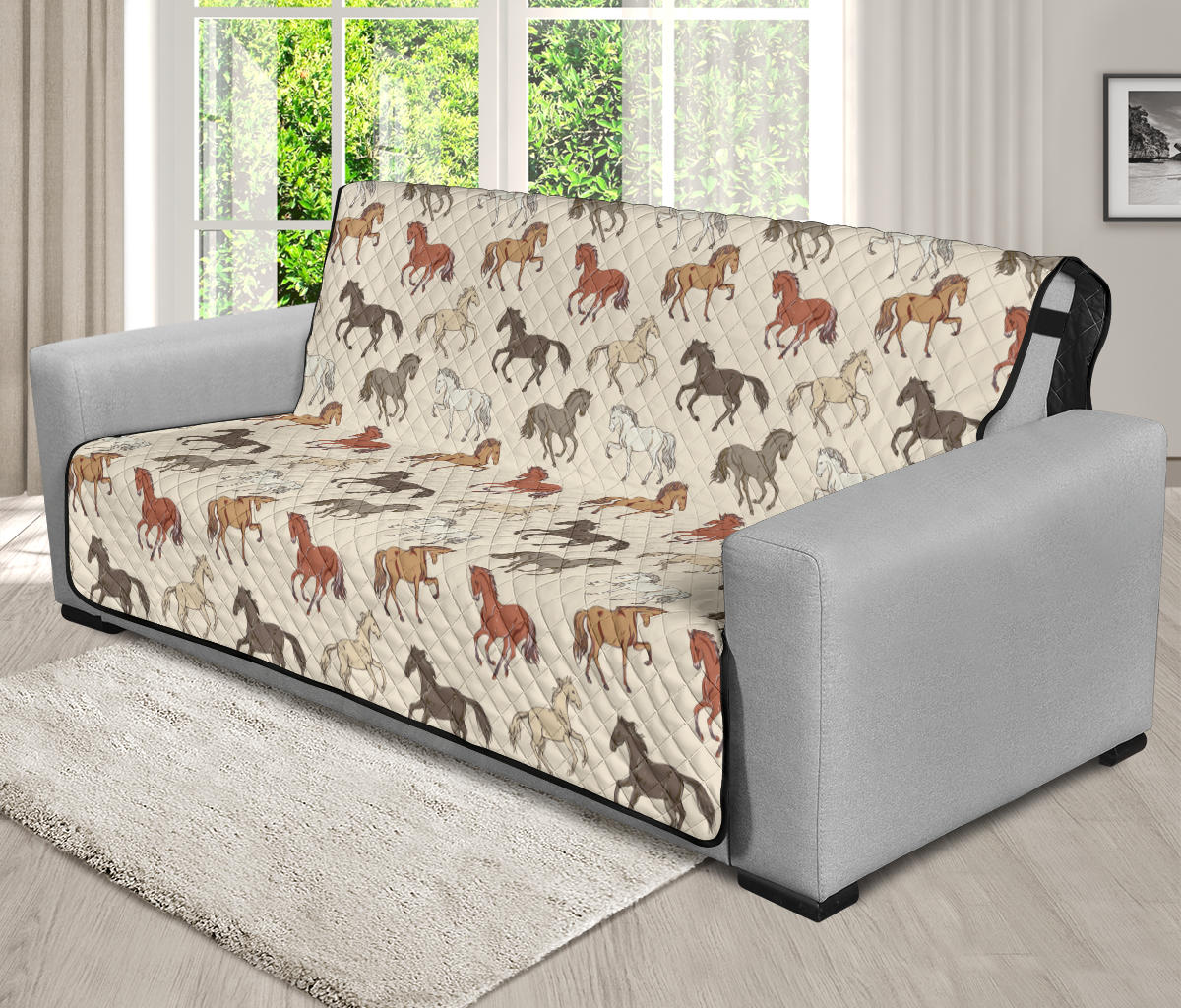 Horse Pattern on Light Cream Furniture Slipcovers