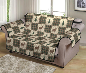 Tan and Green Plaid Deer Theme Rustic Furniture Slipcovers