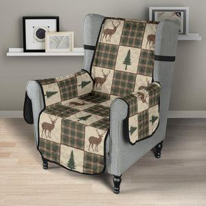 Tan and Green Plaid Deer Theme Rustic Furniture Slipcovers