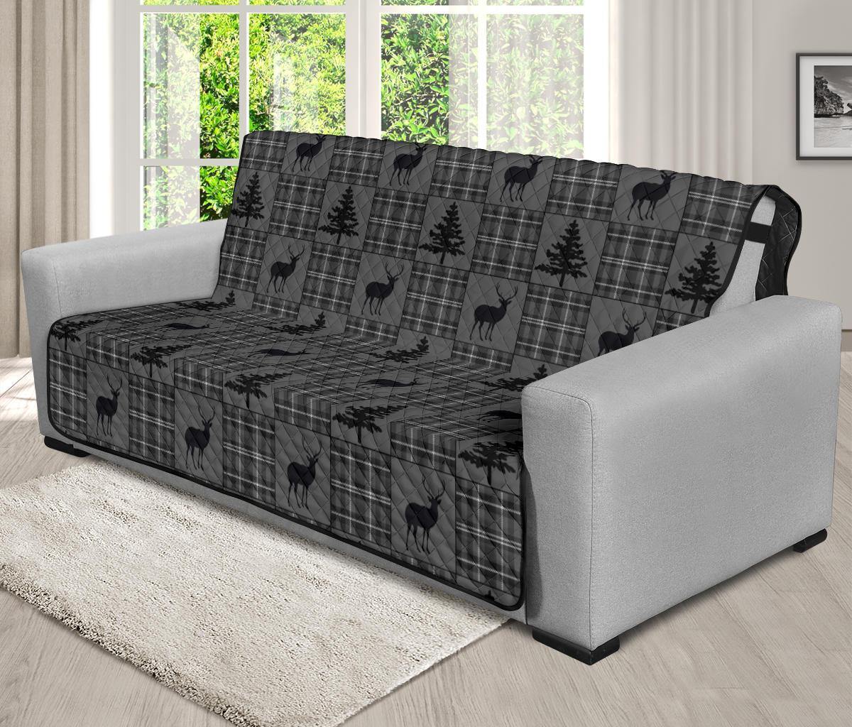 Gray and Black Plaid Deer Theme Rustic Furniture Slipcovers - RusticDecorShop