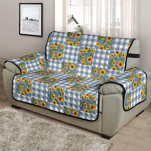 Blue Buffalo Plaid With Sunflowers Patchwork Pattern Furniture Slipcovers - RusticDecorShop