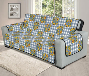 Blue Buffalo Plaid With Sunflowers Patchwork Pattern Furniture Slipcovers - RusticDecorShop