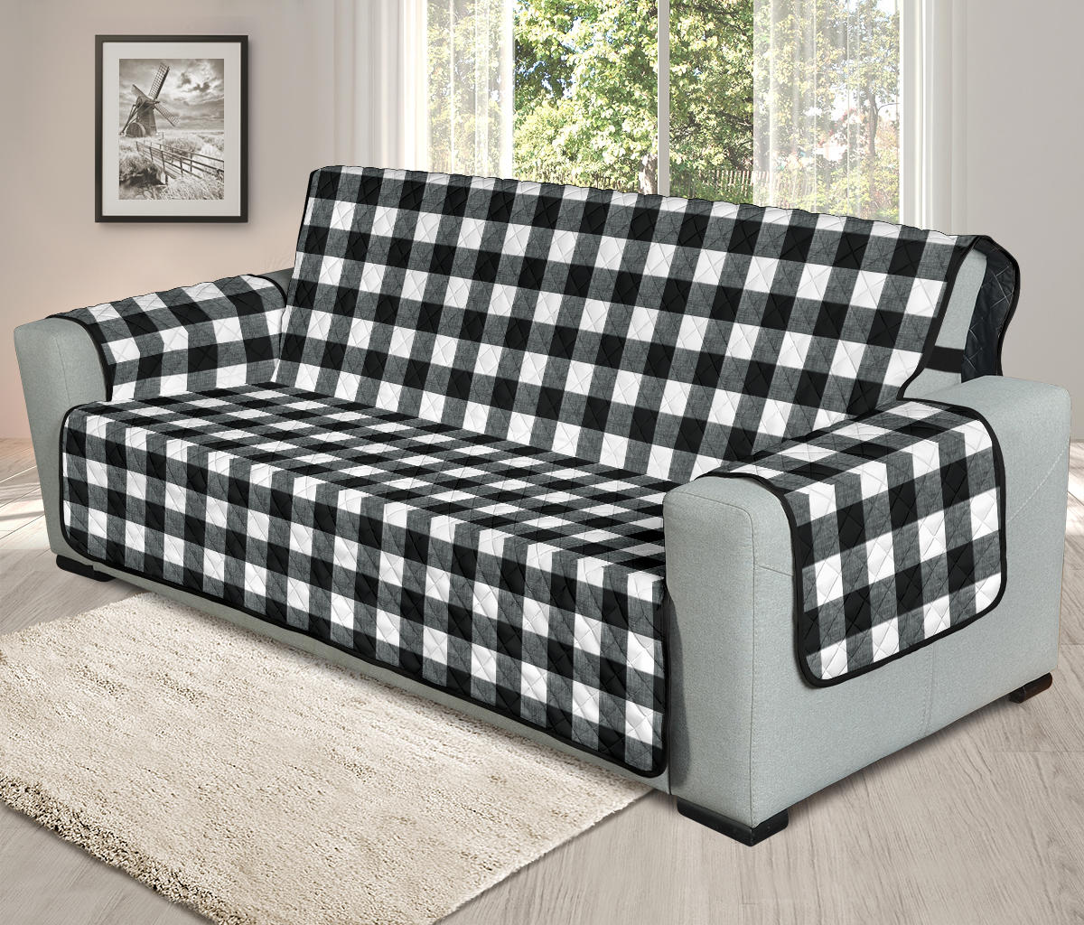 Black and White Buffalo Check Furniture Slipcover Protectors Small Pattern