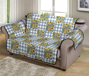 Blue Buffalo Plaid With Sunflowers Patchwork Pattern Furniture Slipcovers - RusticDecorShop