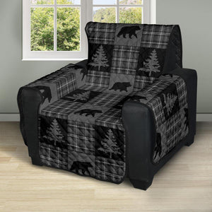 Gray and Black Plaid With Bears Woodland Theme Slipcovers - RusticDecorShop