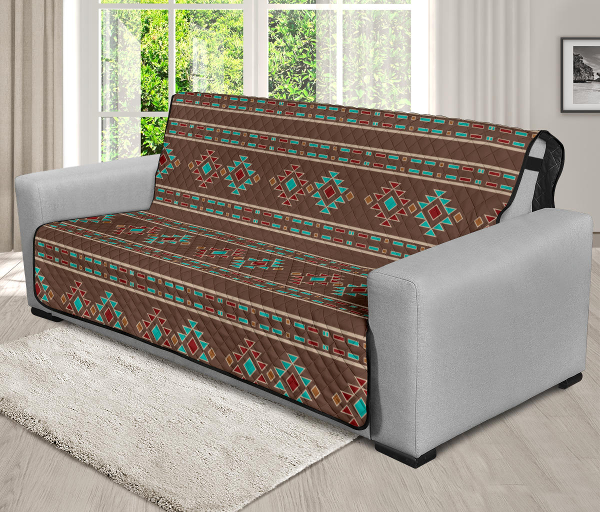 Southwestern Pattern Furniture Slipcovers In Dark Brown