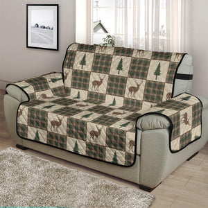 Tan and Green Plaid Deer Theme Rustic Furniture Slipcovers