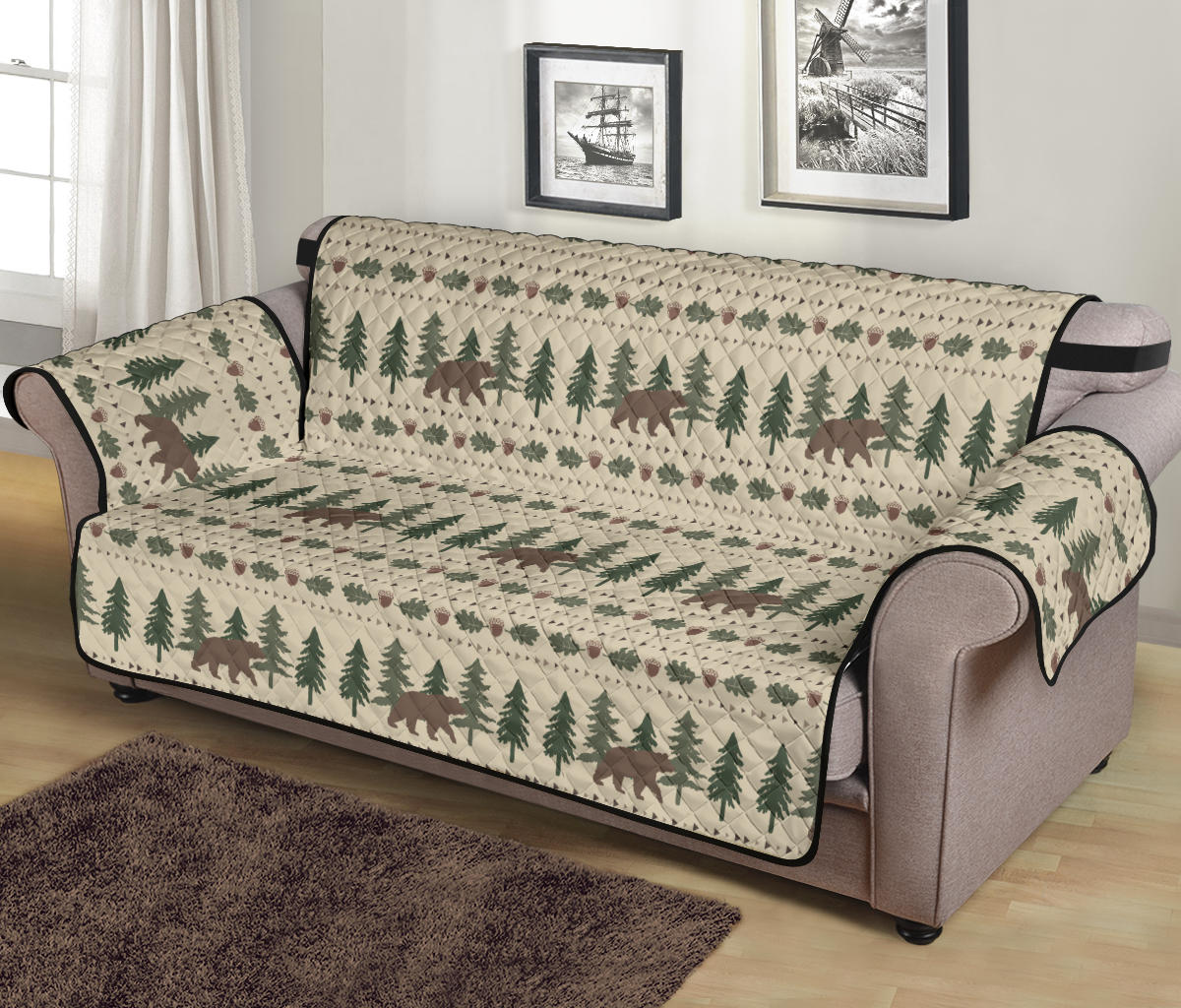 Rustic Tan With Bears, Acorns and Pine Trees Furniture Slipcover Protectors