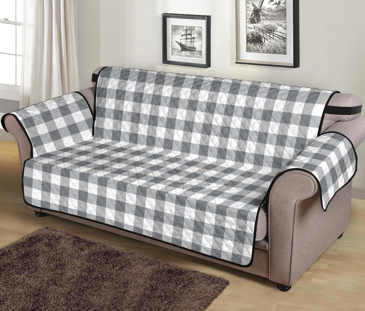 Gray and White Buffalo Plaid Furniture Slipcovers - RusticDecorShop