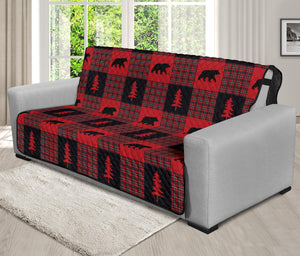 Bears on Red, Black and White Plaid Tartan Patchwork Furniture Slipcovers