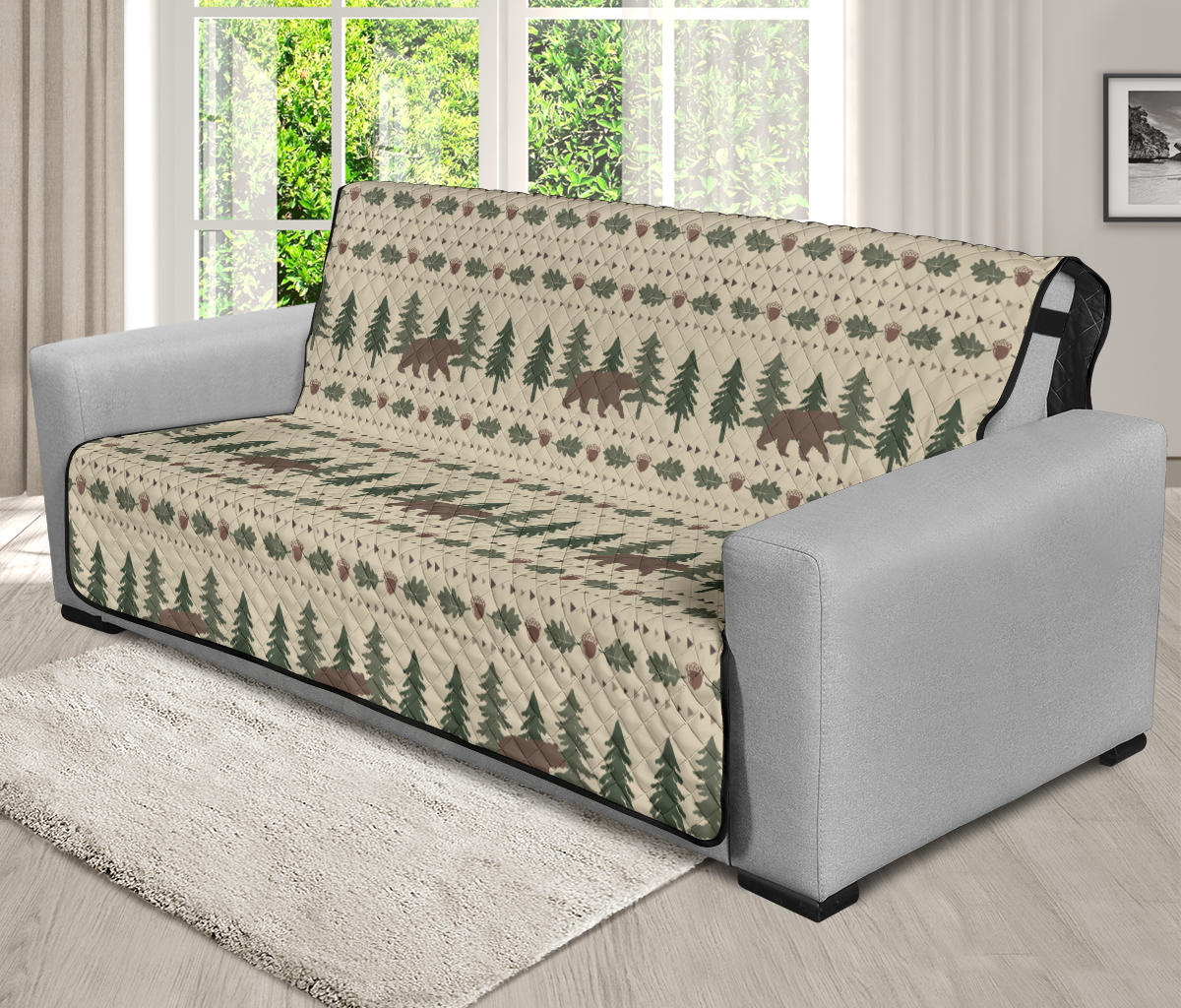 Rustic Tan With Bears, Acorns and Pine Trees Furniture Slipcover Protectors