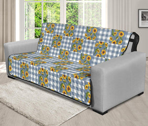 Blue Buffalo Plaid With Sunflowers Patchwork Pattern Furniture Slipcovers - RusticDecorShop