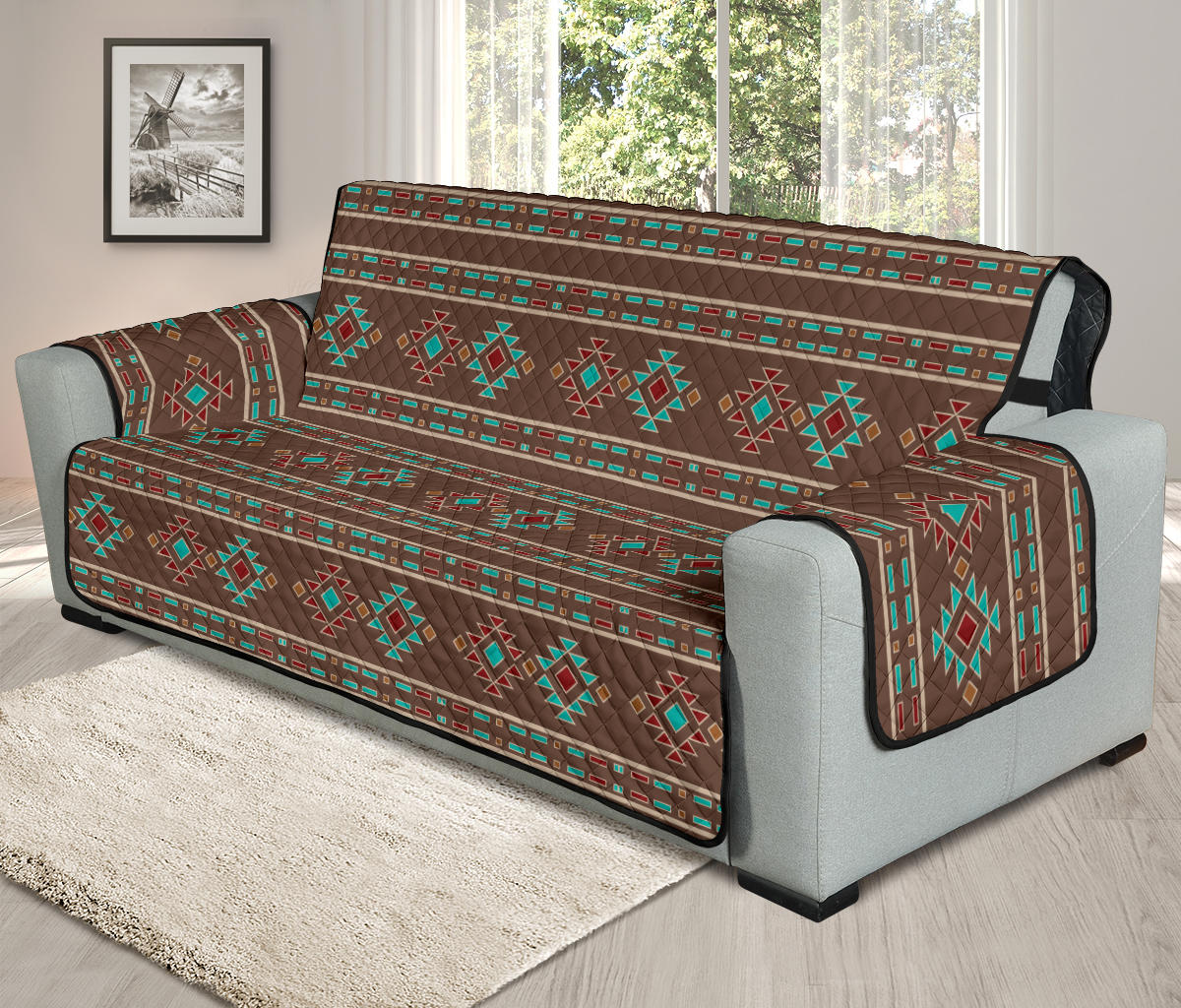 Southwestern Pattern Furniture Slipcovers In Dark Brown