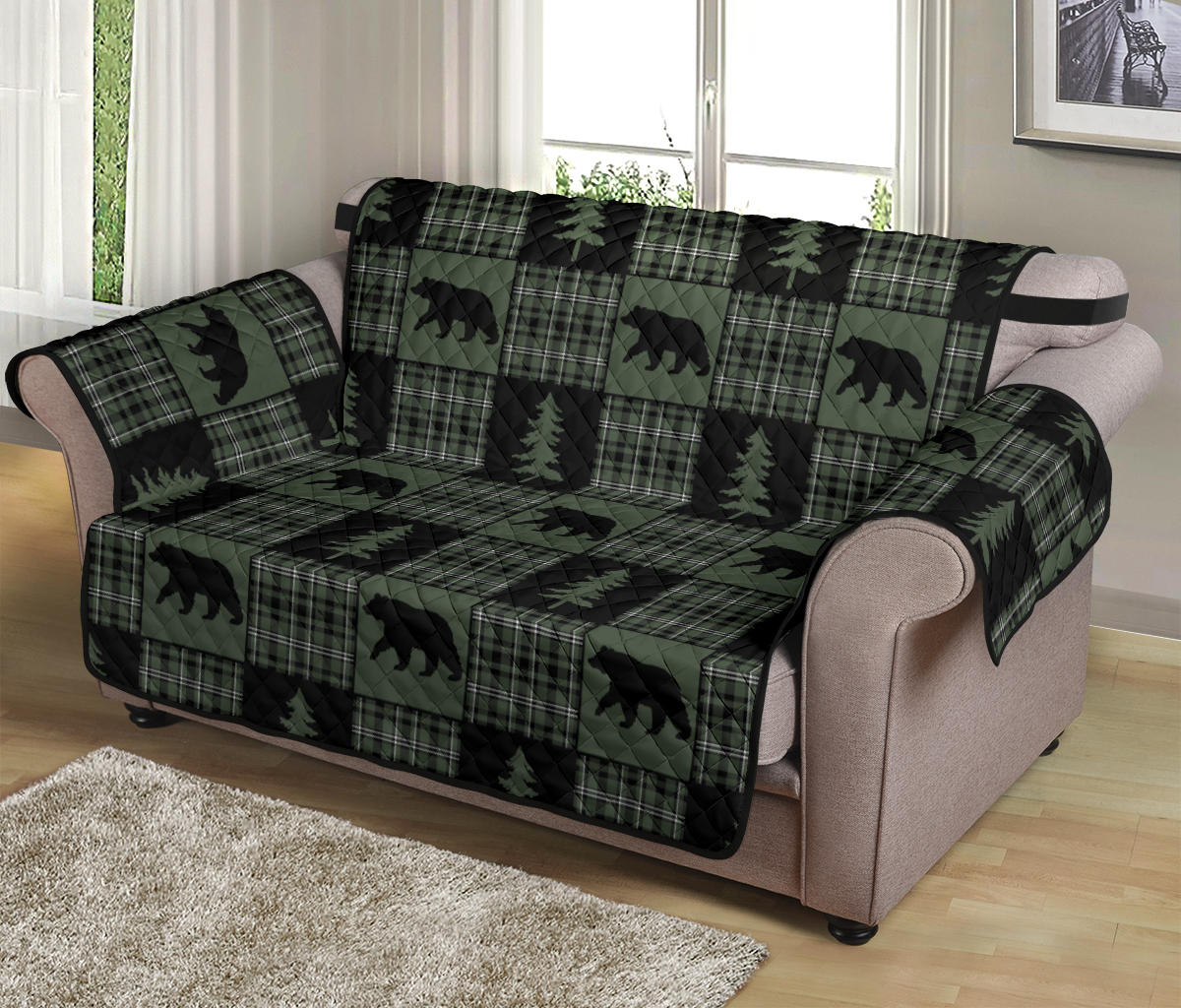 Green and Black Plaid Bear Patchwork Furniture Slipcovers