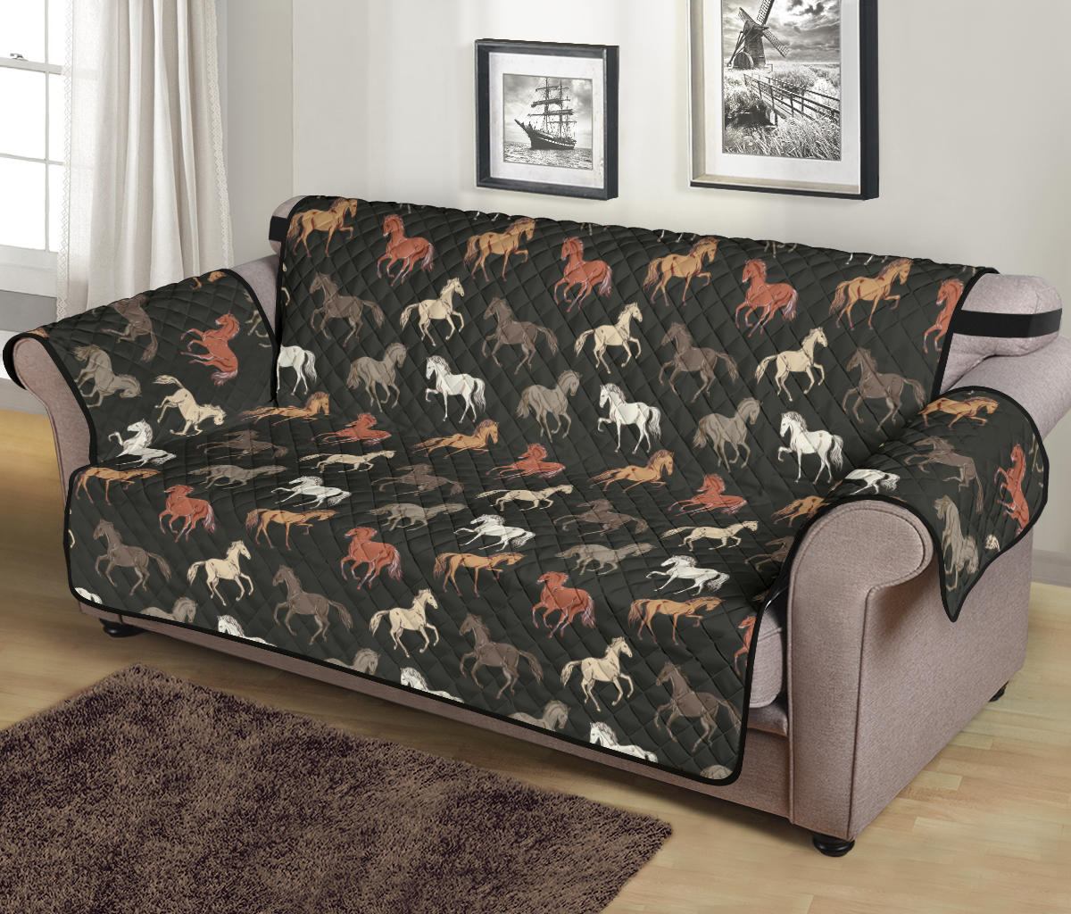 Horse Pattern on Dark Gray Furniture Slipcovers