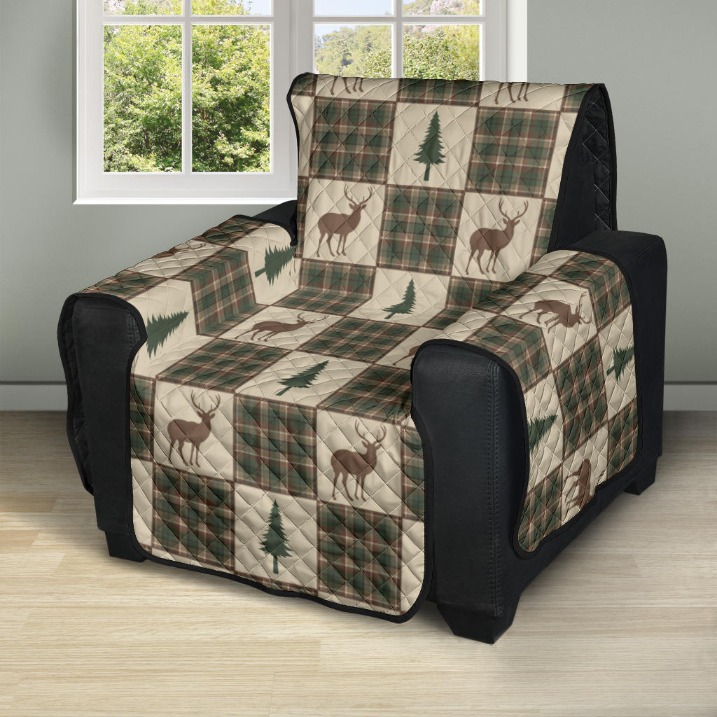 Tan and Green Plaid Deer Theme Rustic Furniture Slipcovers