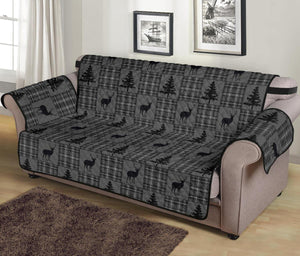 Gray and Black Plaid Deer Theme Rustic Furniture Slipcovers - RusticDecorShop