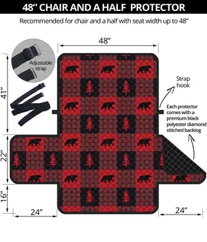 Bears on Red, Black and White Plaid Tartan Patchwork Furniture Slipcovers