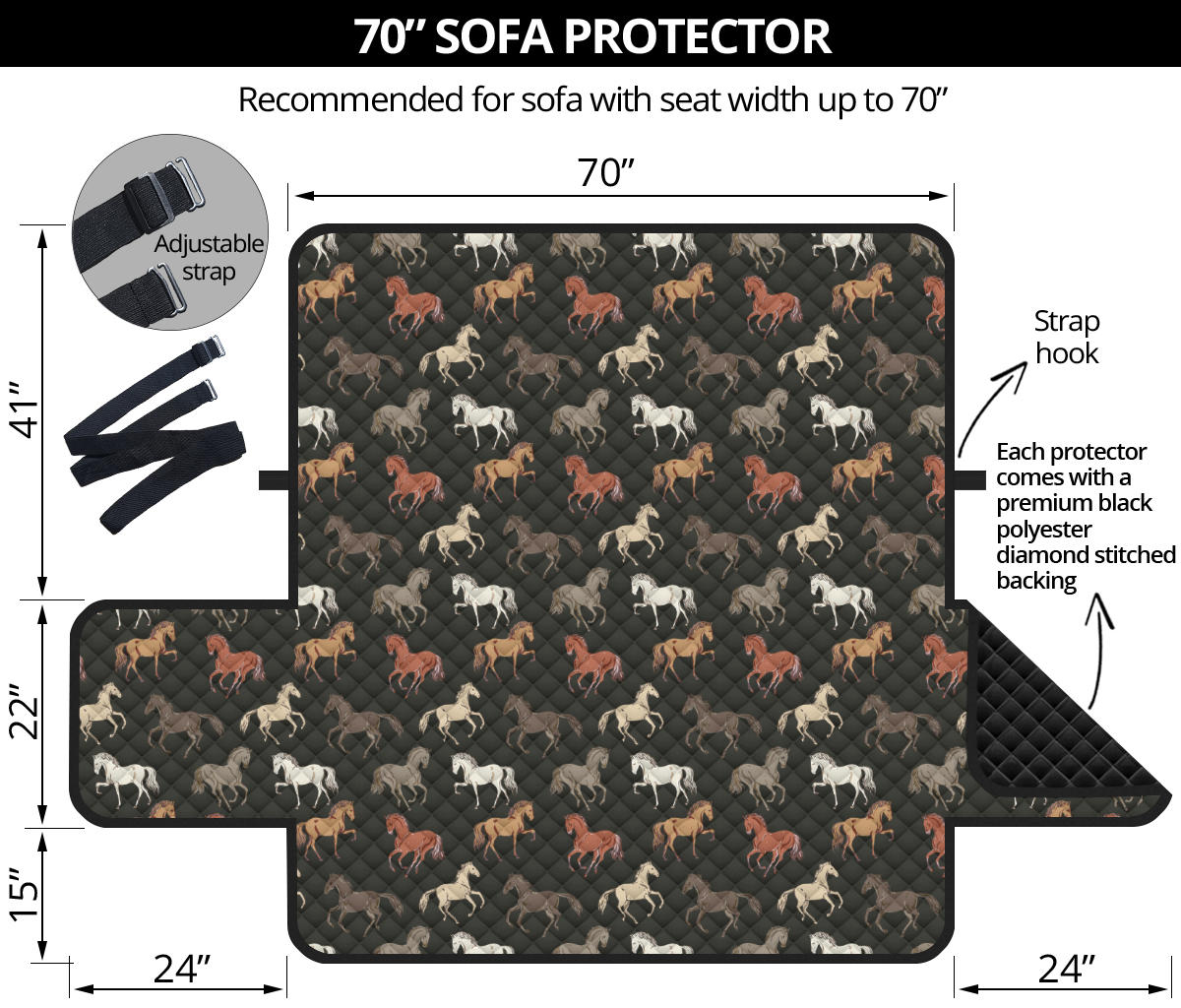 Horse Pattern on Dark Gray Furniture Slipcovers