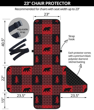 Bears on Red, Black and White Plaid Tartan Patchwork Furniture Slipcovers