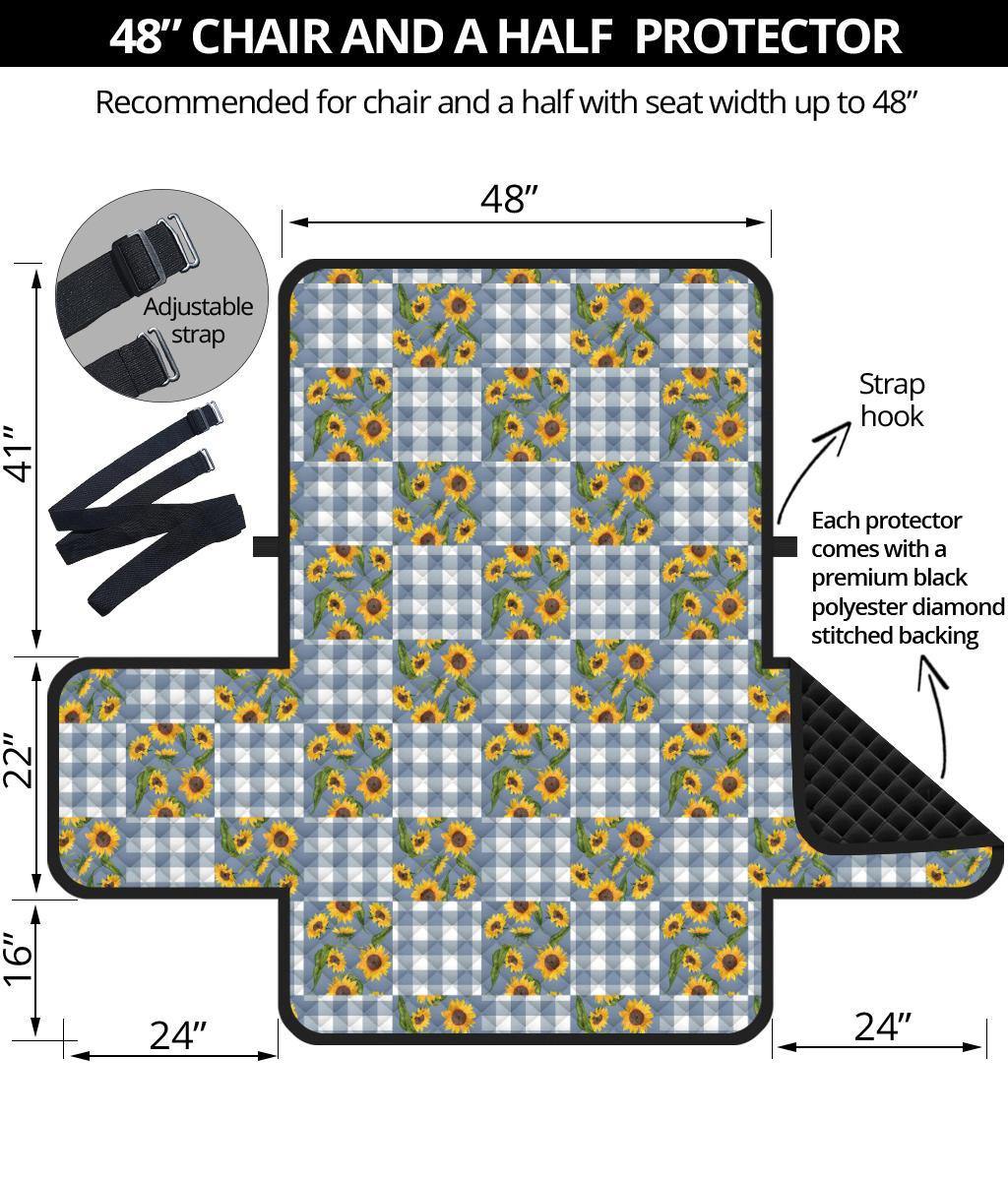 Blue Buffalo Plaid With Sunflowers Patchwork Pattern Furniture Slipcovers - RusticDecorShop