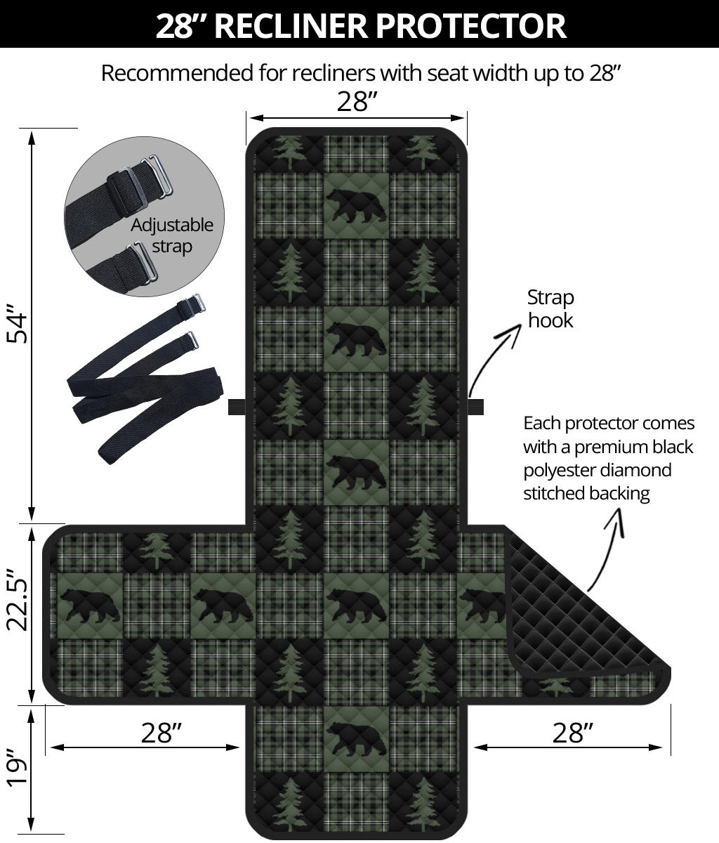 Green and Black Plaid Bear Patchwork Furniture Slipcovers