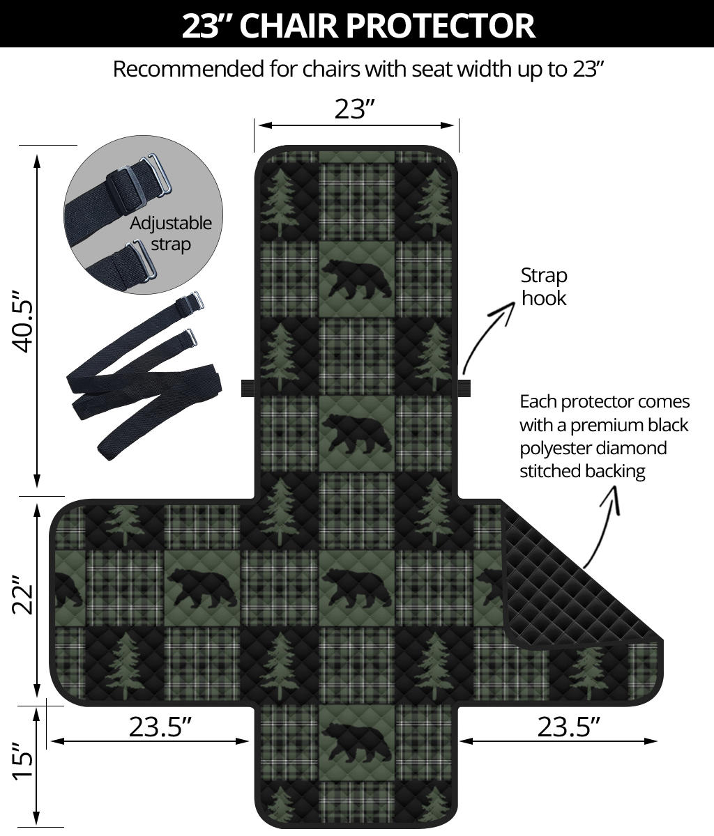 Green and Black Plaid Bear Patchwork Furniture Slipcovers