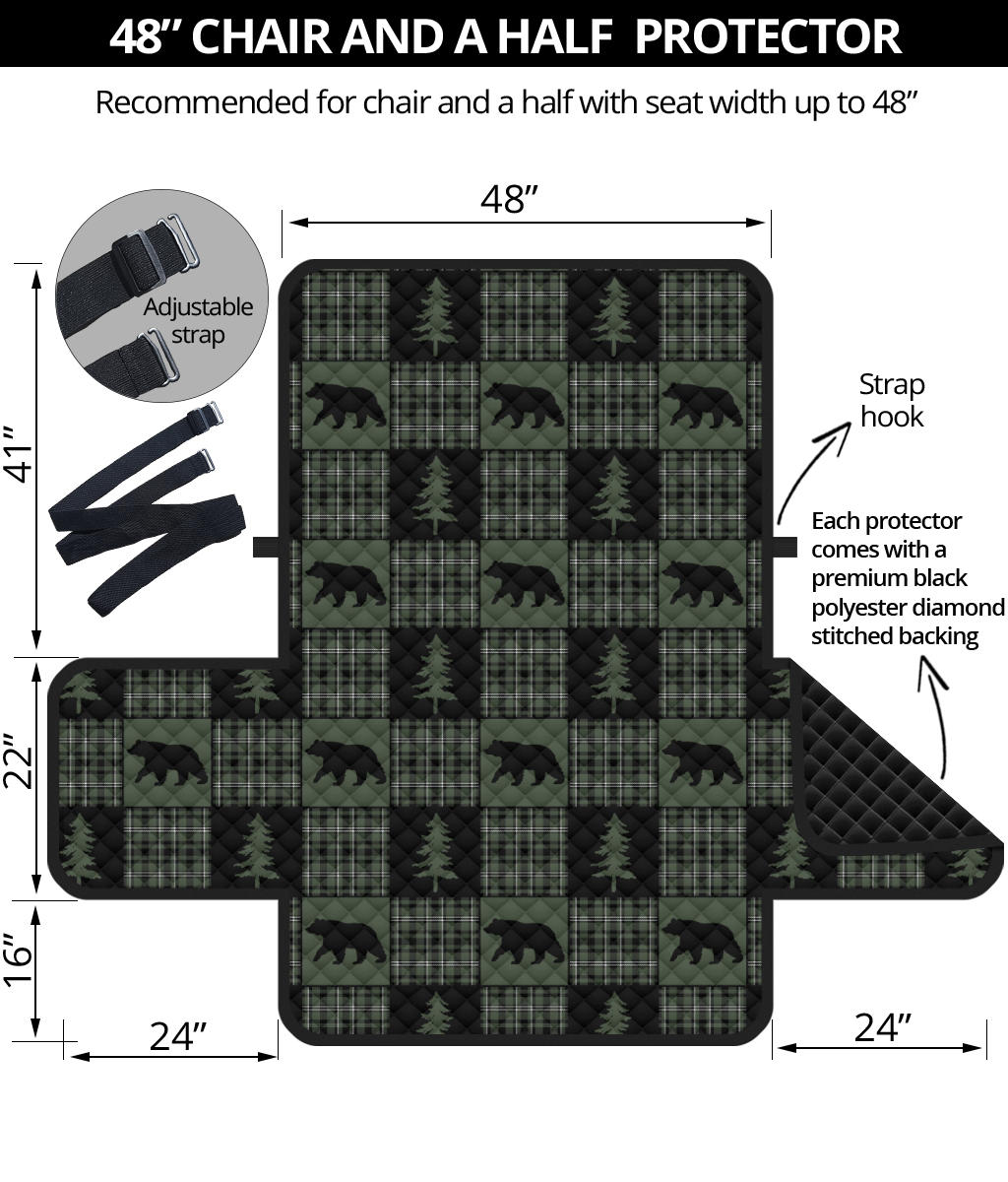 Green and Black Plaid Bear Patchwork Furniture Slipcovers