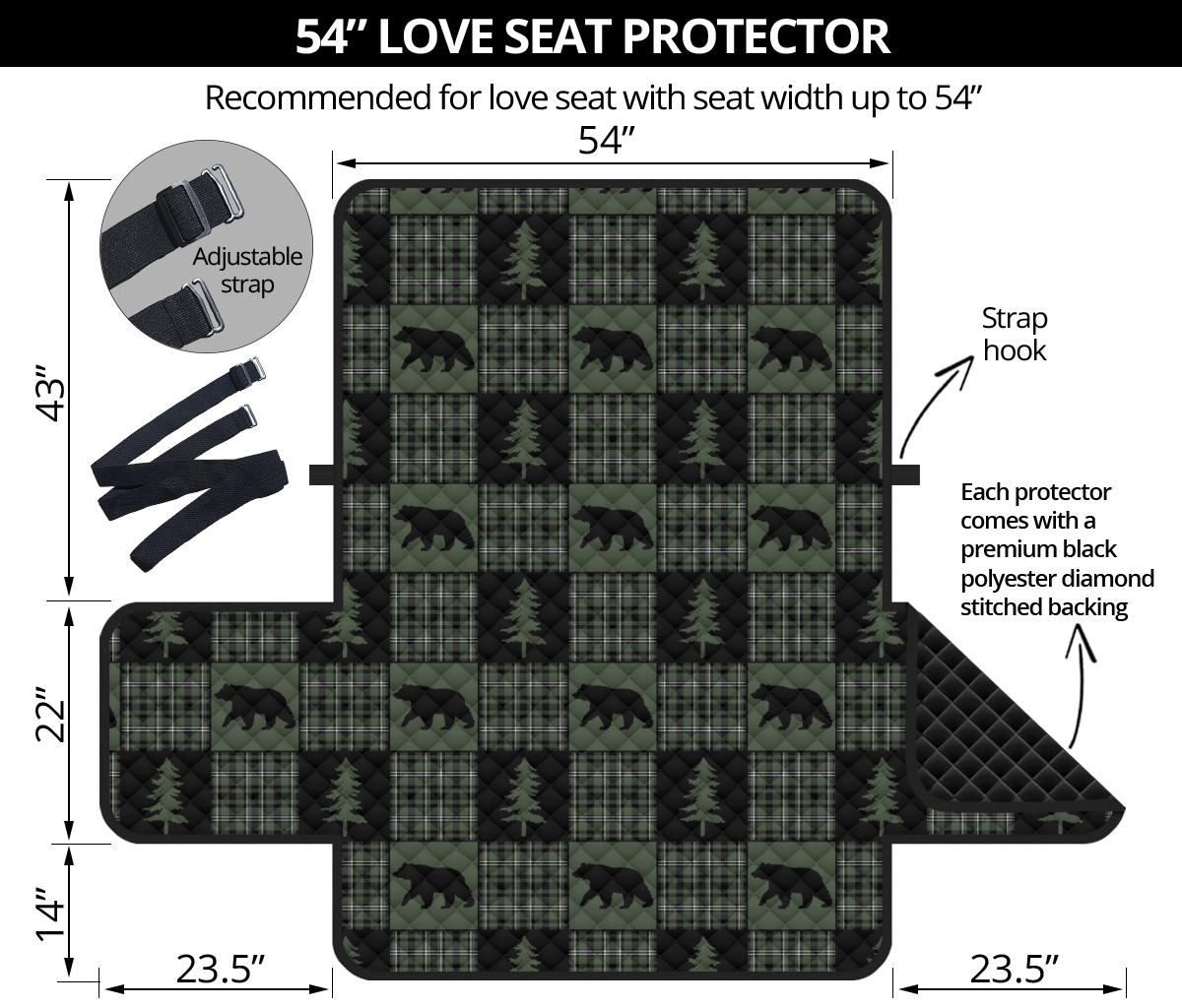 Green and Black Plaid Bear Patchwork Furniture Slipcovers