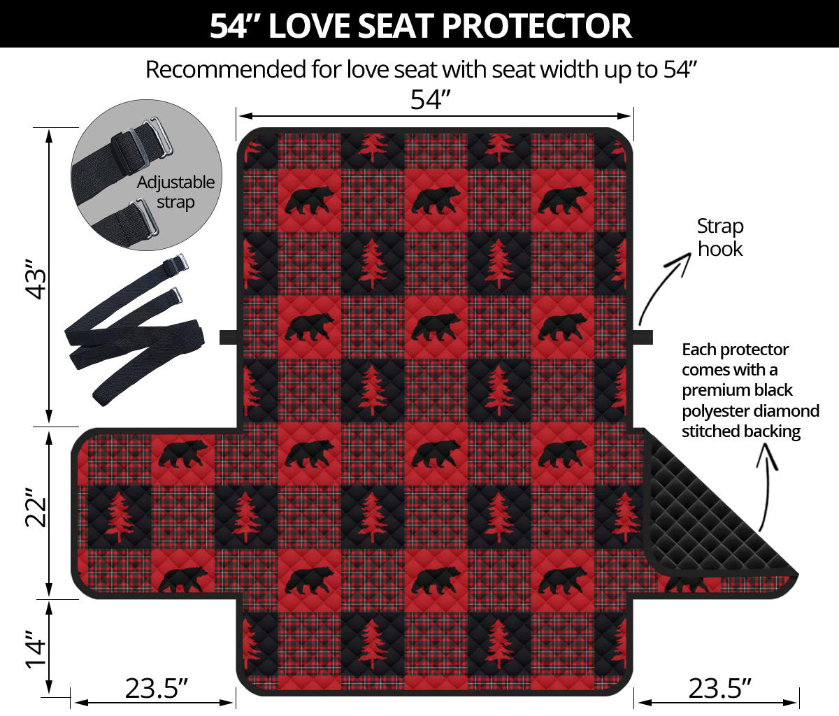 Bears on Red, Black and White Plaid Tartan Patchwork Furniture Slipcovers