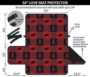 Bears on Red, Black and White Plaid Tartan Patchwork Furniture Slipcovers